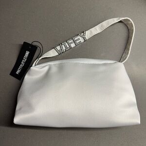 PrettyLittleThing WHITE WIFEY DIAMANTE HANDLE SATIN SHOULDER BAG